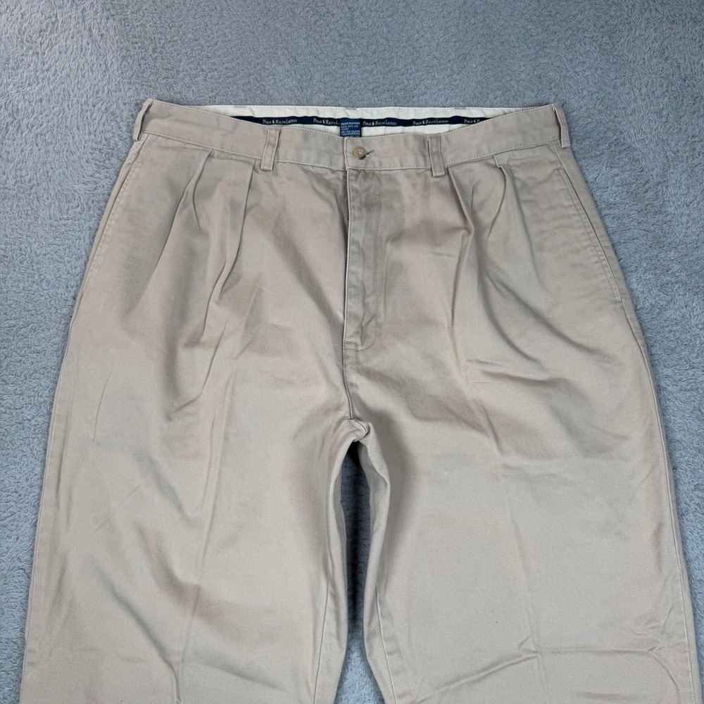 Polo Ralph Lauren Andrew Pant Mens 38x32 Tan Khaki Double Pleated Cotton Chinos - Picture 3 of 13